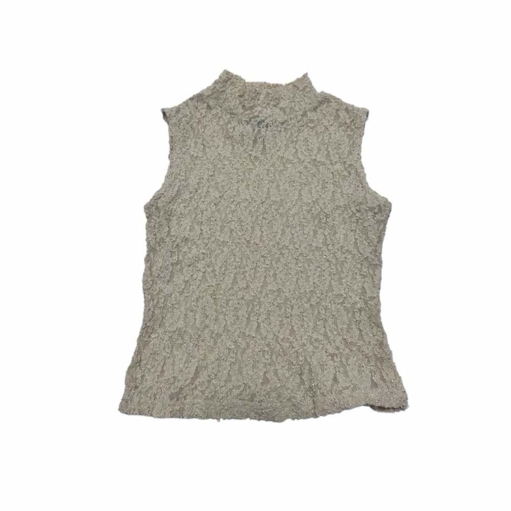 VTG 90s CTME Lace Turtleneck Sleeveless Pale Light Yellow Sheer Top Size S M